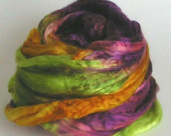 Silk Top Roving Sliver Fiber cultivated Mulberry MAY DAY Phat Fiber Feature Luxurious Supreme Quality Hand Painted for Handspinning 2 ounces