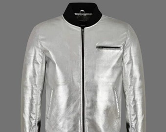Heren lederen bomberjack, metallic leren jas heren, lichtgewicht mode jas voor bovenkleding 2024, trending zip-up jas, cadeau voor hem
