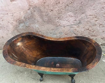 Kupfergrüne Patina-Wanne, Kupfer-Badewanne mit Füßen aus massivem Messing, handgefertigt