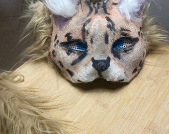 Leopard Katze Therian Maske (Kunstfell) mit Schwanz.