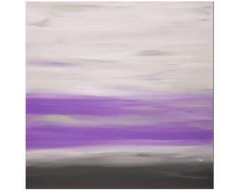 Abstract Sunset Painting: Purple, Silver, and Gray Acrylic on Canvas (20x20 Inches)