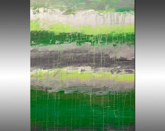 Lithosphere 114 - Painting, Original Abstract Painting, Contemporary Wall Art, Acrylic Canvas Wall Art, Modern Paintings Green Gray Silver