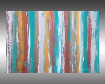 Turquoise & Metallic Original Abstract Painting: 24x36 Canvas