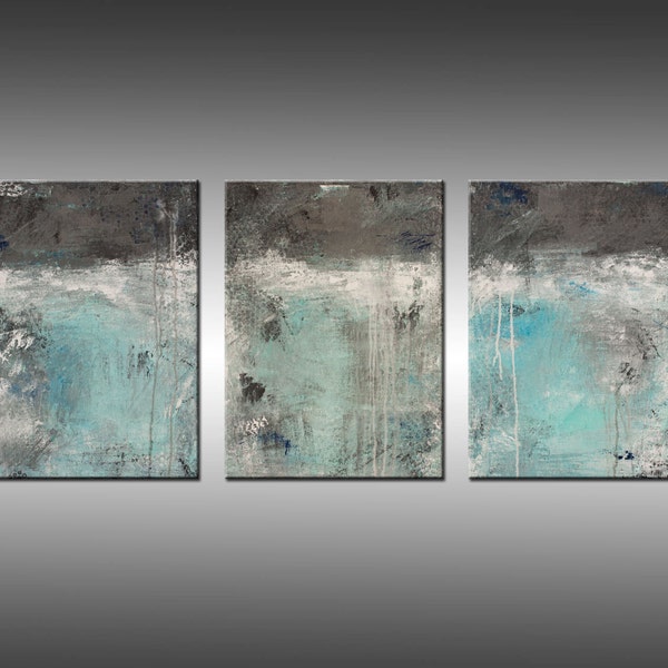 Original Abstract Painting Triptych Modern Multiple Canvases - Title, Lithosphere 63 - Large 24x54 Inches