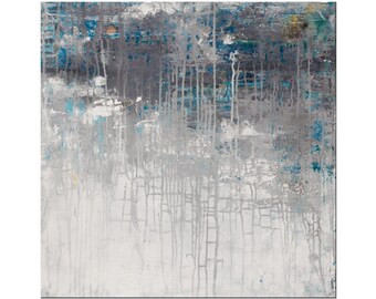 Asthenosphere 7 - Original Abstract Landscape Painting: Teal, Blue, Silver, and Gold (24x24 Inches)