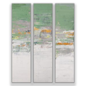Urban Framework - Large Original Triptych Painting, Modern 36x48 Inches, Acrylic Painting on Canvas, Contemporary Green Blue Gold Wall Art