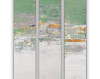 Urban Framework - Large Original Triptych Painting, Modern 36x48 Inches, Acrylic Painting on Canvas, Contemporary Green Blue Gold Wall Art