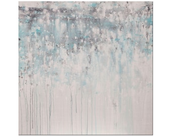 Lithosphere 207 - Original Abstract Textured Painting: 30x30 Teal Blue Gray Canvas Art