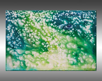 Abstract Acrylic Painting: Blue, Teal, and Green Canvas Art (24x36)