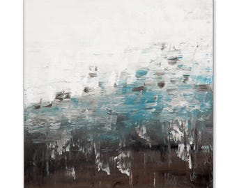 Modern Industrial 21 - Gray Blue Canvas Industrial Painting: 20x20 Inch Modern Abstract Art