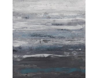 Modern Abstract Painting: Gray, White, and Blue Acrylic on Canvas (18x24)