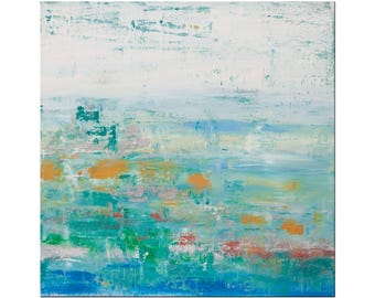 Painting Original, Serene, Mountain Vista: 20x20 Abstract Acrylic Landscape on Canvas - Modern Home Decor Art