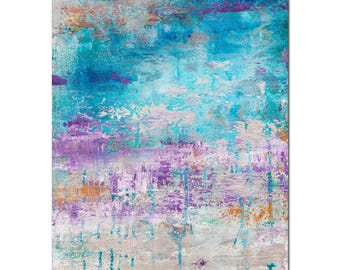 Asthenosphere 12 - Abstract Geometric Canvas Art: Purple Teal Gold Painting (18x24 Inches)
