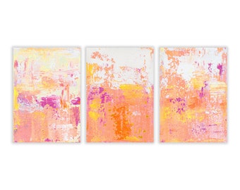 Modern Industrial 61 - Original Abstract Painting, Modern Contemporary Art, Triptych, Canvas Wall Art, Pink and Orange Painting