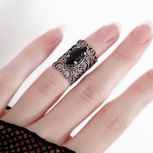 Black Gothic Ring, Victorian Ring, Crystal Knuckle Ring, Gothic jewelry, midi ring