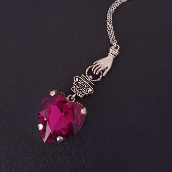 Collier coeur en strass, cadeau Saint-Valentin, pendentif coeur, collier coeur rose, collier coeur en cristal swarovski fuchsia