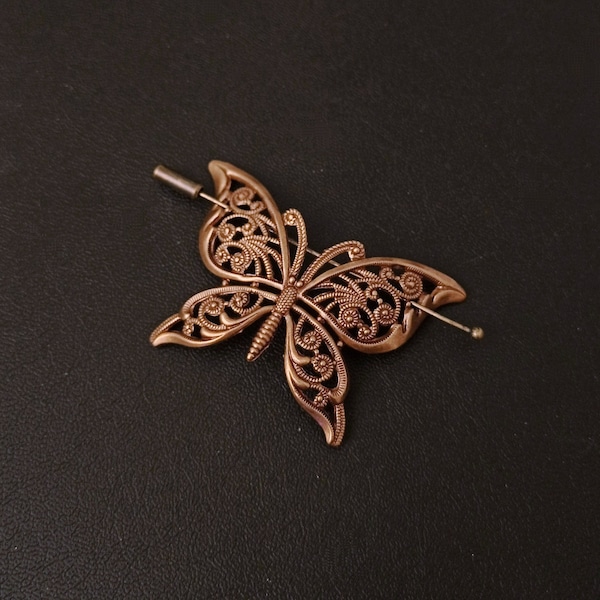 Broche papillon en laiton pour femme, broche en filigrane de bronze