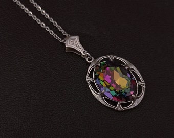 Multi colour crystal necklace, art nouveau necklace, colorful pendant necklace, Victorian necklace