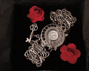 Unique Women watches gothic jewelry black gothic watch womens watch Silver watch bracelet small face watch Silver wrist watch old money