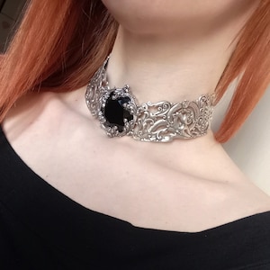 Hematite choker, Evening necklace, Statement choker, special occasion, formal necklace, oxidized silver filigree necklace image 5