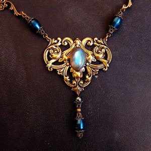 Labradorite Necklace Blue Labradorite Jewelry Antique Bronze - Etsy