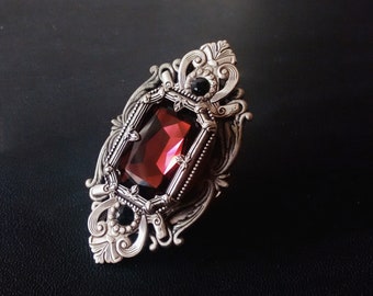 Gothic Ring, Gothic Jewelry, Large Red Cocktail Ring, Statement Red Ring, vampire ring