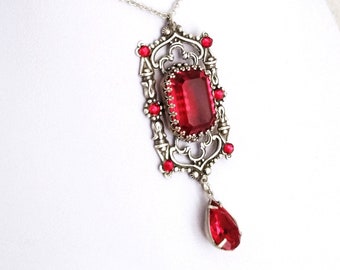 Red Jewel Necklace for women, Gothic Jewelry, Red Gothic Necklace