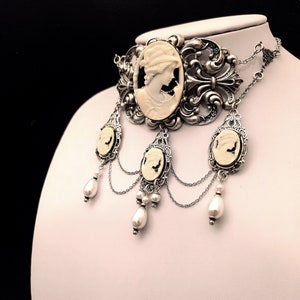 Victorian choker with cream cameos and off white pearls image 1