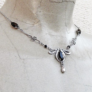 Black Victorian Necklace, Silver Gothic Necklace, womens gothic jewelry