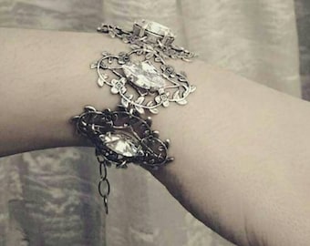 Bridal Crystal Bracelet Silver Filigree Bracelet gift for women Victorian Leaves Romantic Bracelet Gothic Jewelry Gift For Her