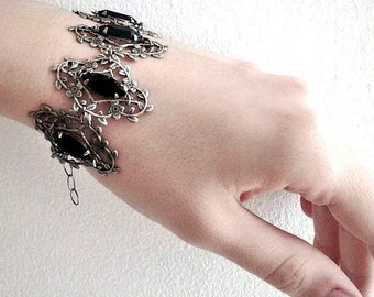 Black Bracelet, Victorian gothic jewelry, Silver Filigree bracelet, Victorian bracelet, Gothic Bracelet