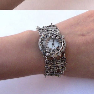 Vintage Watch, Silver womens watch with Gray Crystals, unique watches for women, gothic watch image 3