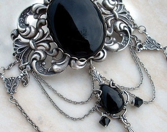 Black Onyx Choker, Gothic Choker, Gothic Jewelry, Silver Choker Necklace