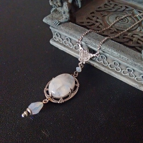 Moonstone Necklace Silver Victorian Necklace Moonstone Etsy