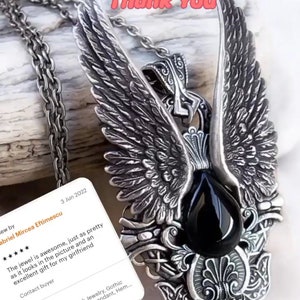 Black Onyx necklace, Angel Wings Necklace, Gothic Jewelry, Vampire Jewelry, Gothic pendant, black onyx pendant image 6