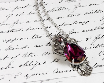 Victorian jewelry Purple victorian necklace Purple crystal pendant necklace Silver Pendant Romantic gothic jewelry