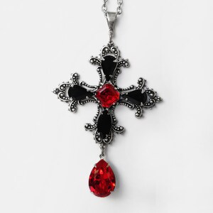 Gothic Cross Necklace, Black cross Necklace, Gothic Jewelry, Silver Pendant Womens Mens image 3