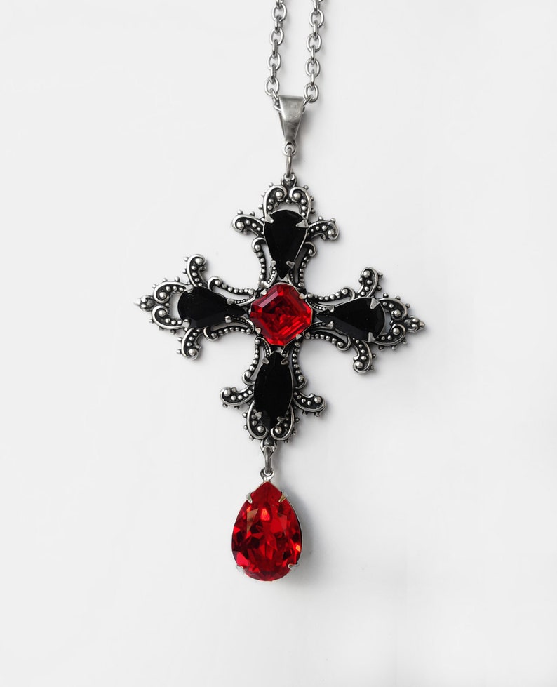 Gothic Cross Necklace, Black cross Necklace, Gothic Jewelry, Silver Pendant Womens Mens image 3