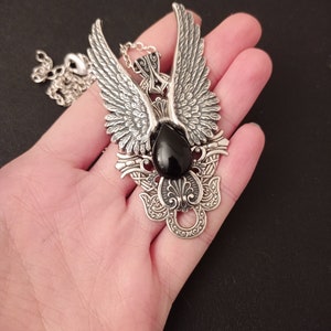 Black Onyx necklace, Angel Wings Necklace, Gothic Jewelry, Vampire Jewelry, Gothic pendant, black onyx pendant image 7