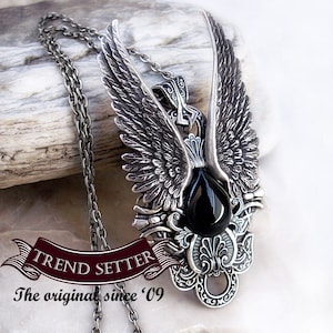Black Onyx necklace, Angel Wings Necklace, Gothic Jewelry, Vampire Jewelry, Gothic pendant, black onyx pendant image 1