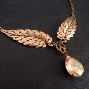 Brass Leaf necklace, Woodlands Jewelry, Fairy Jewelry forest nymph, gold crystal leaf necklace brass autumn necklace, fall jewelry image 2