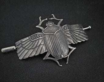 Scarab Brooch, Silver Beetle Lapel Pin, Steampunk Brooch, Egyptian Accessories for women or men, Gothic Jewelry, shawl pin