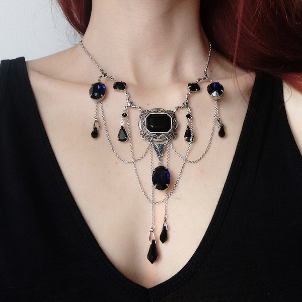 Black and Purple Crystal Necklace, Gothic Necklace, Vampire Necklace, Gothic Jewelry