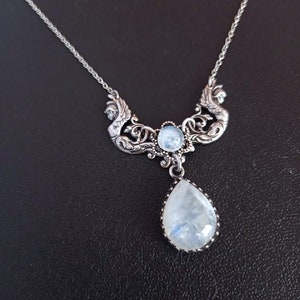 Silver Moonstone Necklace, Victorian Vintage style Necklace, Angels Goddess Jewelry