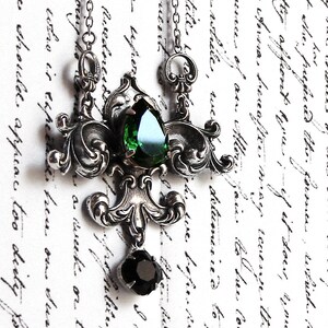 Purple Gothic necklace, gothic jewelry, Fleur De Lis necklace, silver victorian necklace for women Green