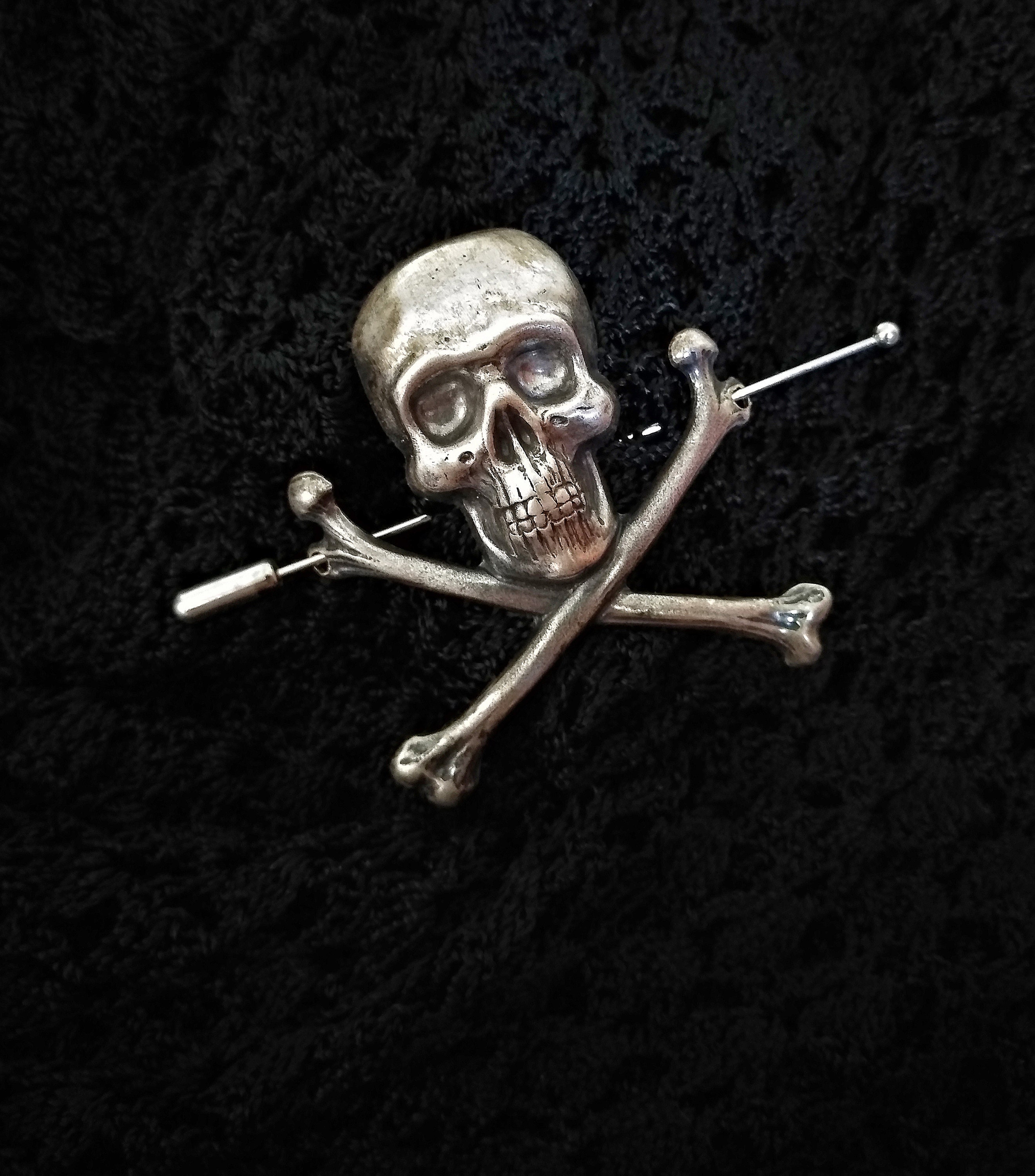 Large Skull Pin, Skull Brooch, Skull and Crossbones Shawl Pin