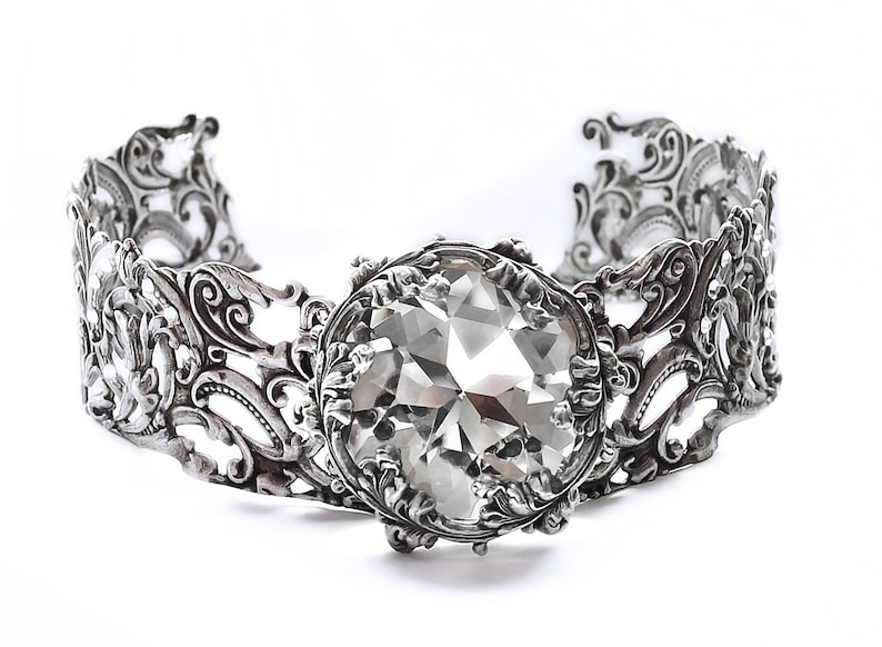 Silver Victorian Choker, Metal Gothic choker, Bridal Jewelry image 5