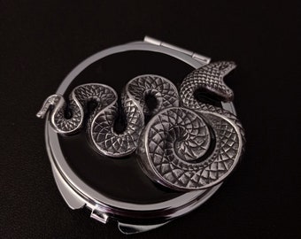 Miroir de poche serpent argenté, cadeaux Serpentard, cadeaux gothiques pour elle, accessoires serpent