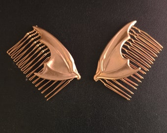 Brass Bat Hair comb, Gold Bat wing hair jewelry, Gothic Jewelry