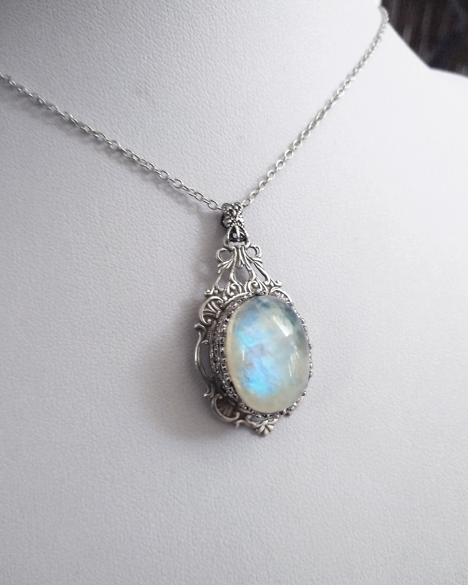 •AEON• tourmalinated rainbow moonstone + silver necklace